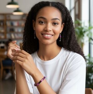 Elegant Black Onyx and Purple Dyed Agate Beaded Bracelet and Earring Set